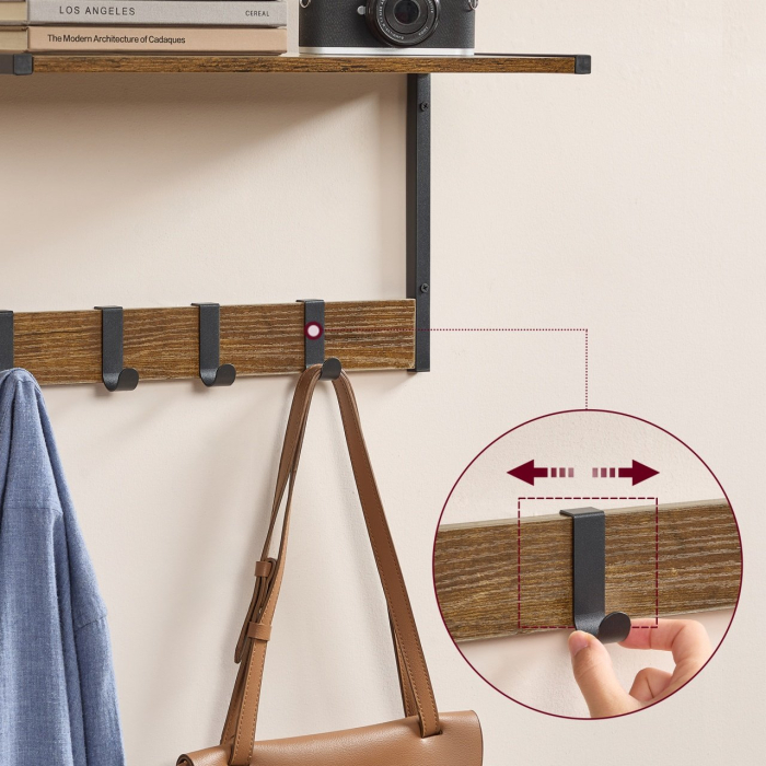 VASAGLE Cuier perete set 2 bucati, PAL si cadru metalic, 50x24x27 cm, maro rustic [6]