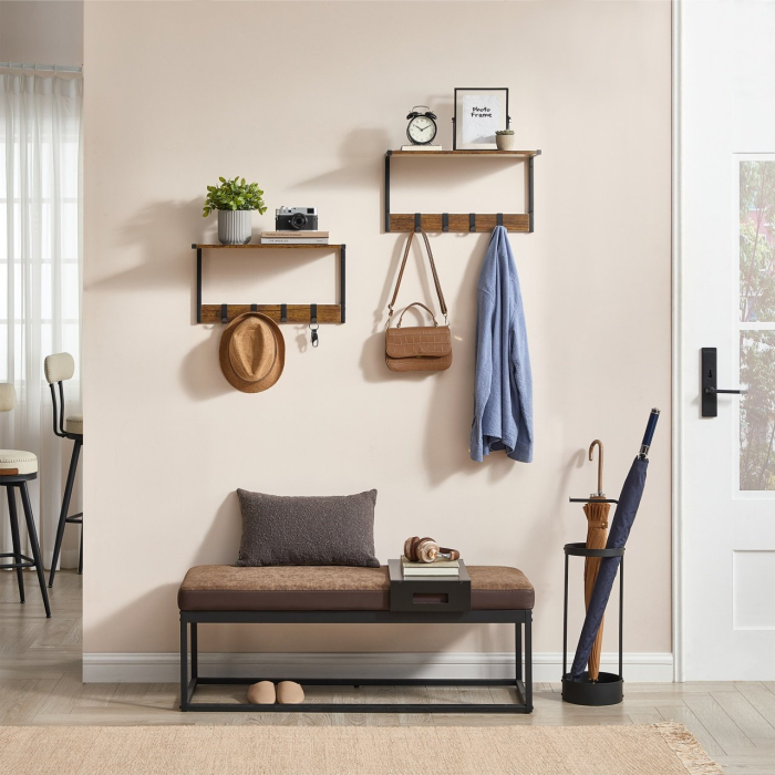 VASAGLE Cuier perete set 2 bucati, PAL si cadru metalic, 50x24x27 cm, maro rustic [4]