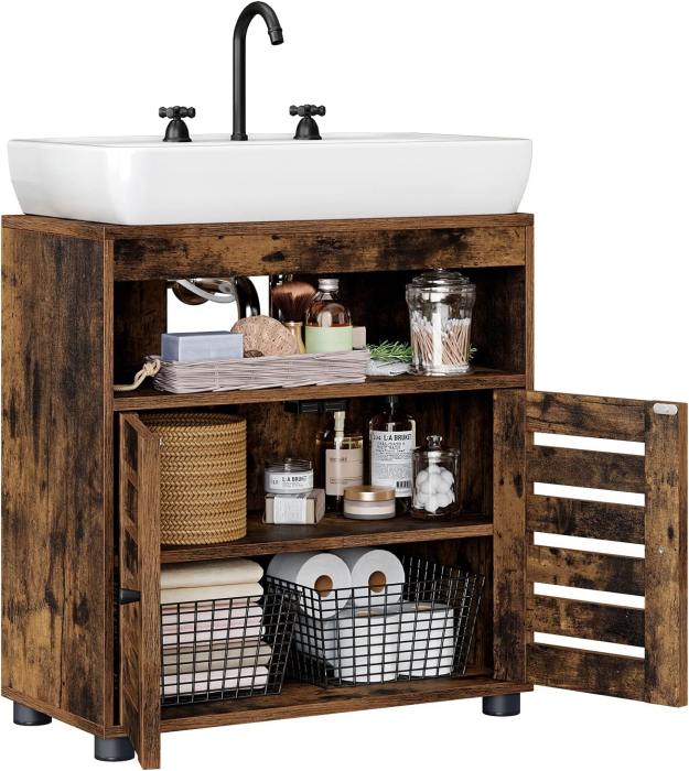 Dulap baie baza lavoar, cu 2 usi, 2 rafturi, 60x30x60 cm, maro rustic [14]