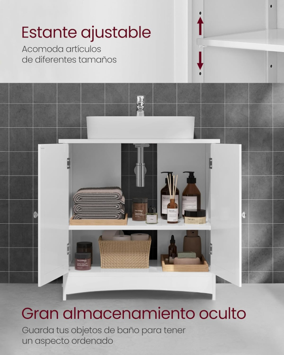 VASAGLE Dulap baie baza lavoar, cu 2 usi, 2 rafturi, alb 60x60x30 cm, alb [5]