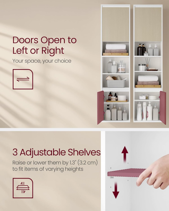 VASAGLE Dulap baie cu montare pe podea sau perete, 7 compartimente, 30x40x160 cm, alb bej [8]