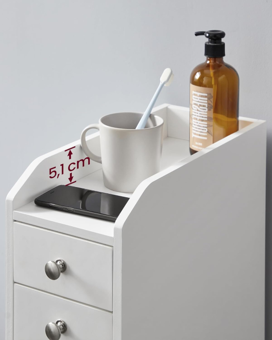 VASAGLE Dulap baie ingust cu sertare si roti, pentru depozitare, MDF, 40x18x70 cm, alb [3]