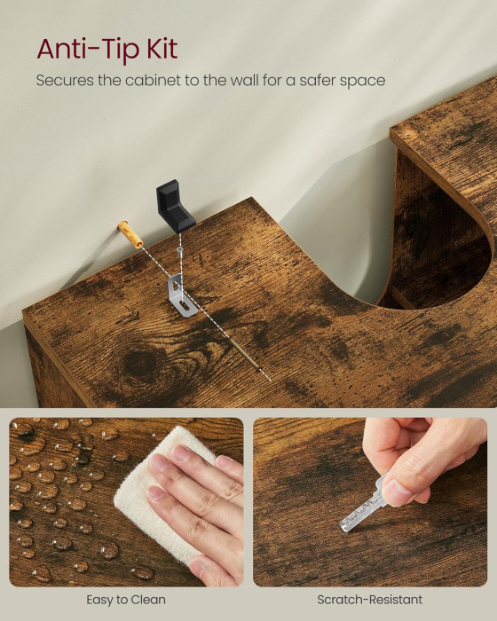 Dulap baie lavoar cu 2 usi tip jaluzea, raft reglabil, 60x30x63 cm, maro rustic [4]