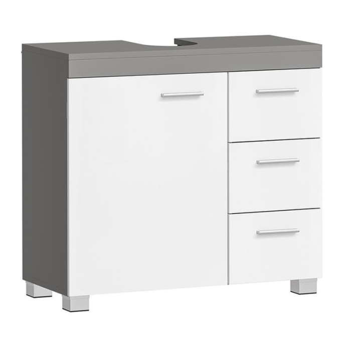 VASAGLE Dulap baie lavoar, cu 3 sertare si 2 compartimente, MDF, 70x30x64 cm, alb si gri [1]