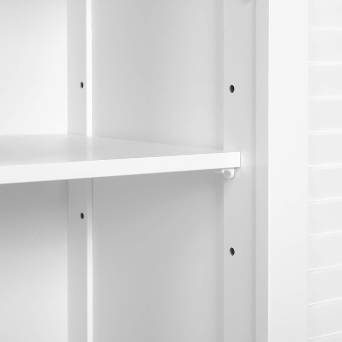 Dulap baie pentru lavoar cu raft reglabil, design scandinav cu 2 usi tip lamele, MDF, 60x30x60 cm, alb mat [6]