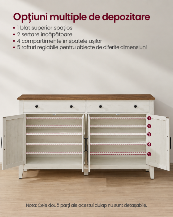 Dulap bufet rustic pentru living, bucatarie si dining, cu sertar spatios si 2 separatoare reglabile, dulap inferior cu raft ajustabil pe 5 niv [5]