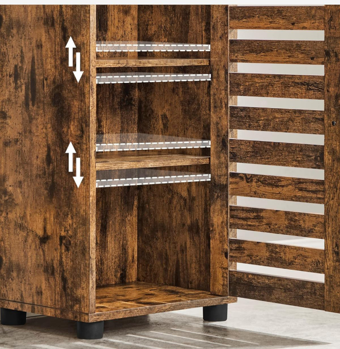 VASAGLE Dulap de baie, cu 3 compartimente deschise si spatiu de depozitare cu usa, 40x30x167cm, maro vintage [7]