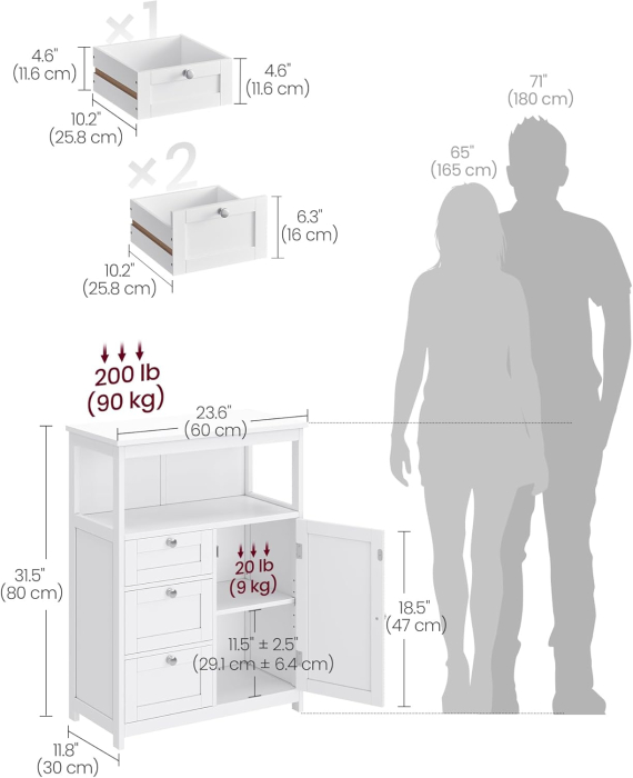 Dulap baie 3 sertare dulap raft reglabil mdf, 60x30x80 cm, depozitare eficienta, alb [4]