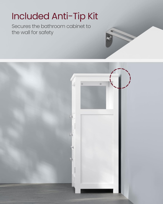 Dulap baie 3 sertare dulap raft reglabil mdf, 60x30x80 cm, depozitare eficienta, alb [8]