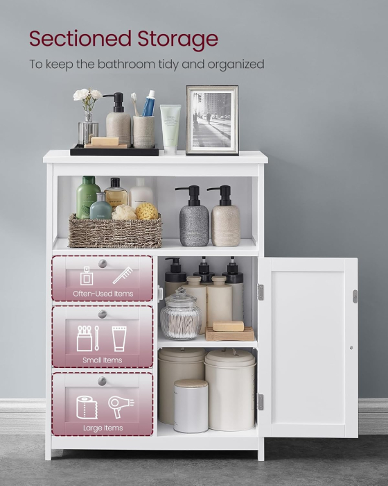 Dulap baie 3 sertare dulap raft reglabil mdf, 60x30x80 cm, depozitare eficienta, alb [5]