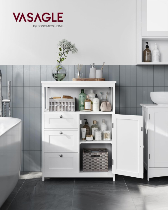 Dulap baie 3 sertare dulap raft reglabil mdf, 60x30x80 cm, depozitare eficienta, alb [3]