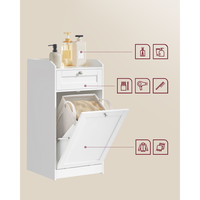 Dulap de baie cu cos de rufe integrat, sertar si blat cu margini ridicate, sac textil detasabil, 80x40x40 cm, alb [4]