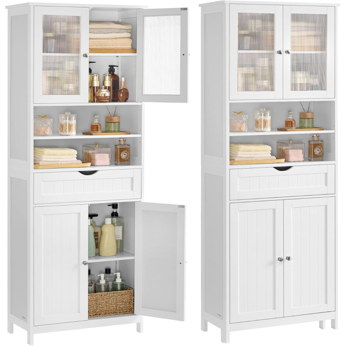 Dulap de baie cu sertar si rafturi reglabile, MDF, 60x30x170 cm, alb [7]