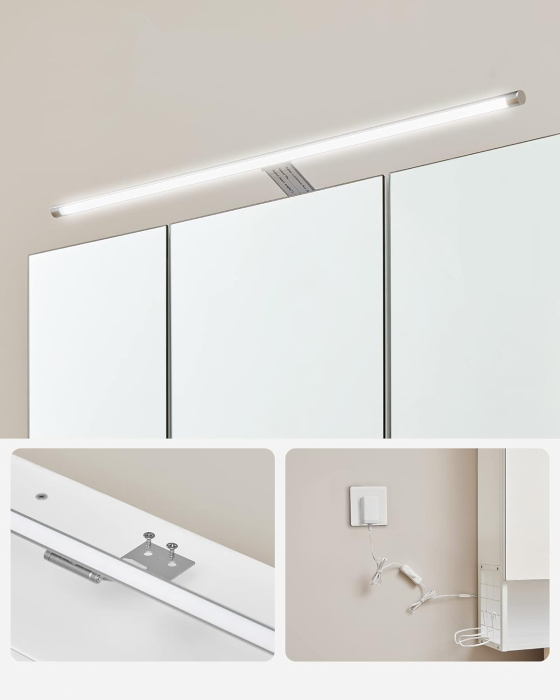 VASAGLE Dulap de baie de perete, 3 usi cu oglinda, compartiment deschis, 15x70x70cm, alb [4]