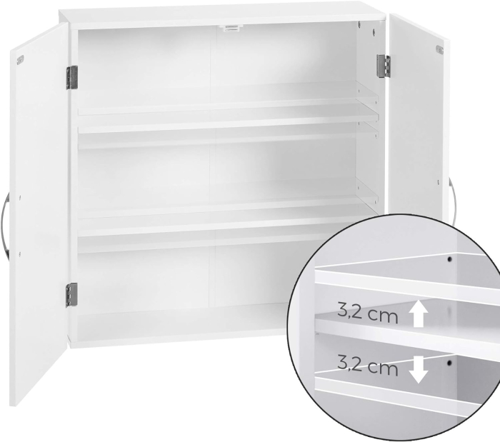 Dulap de baie de perete, cu 2 rafturi reglabile, stil scandinav, 60x18x60cm, alb mat [6]