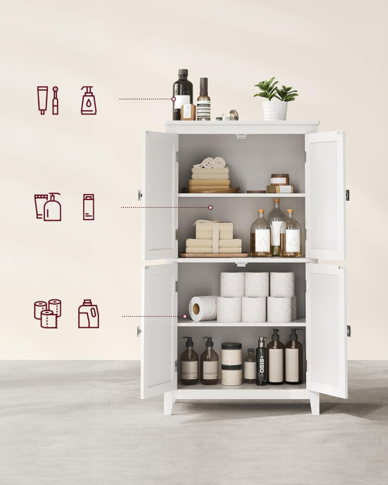 VASAGLE Dulap de baie, din MDF, cu 2 compartimente si 4 usi, rafturi reglabile, 30x60x110cm, alb [4]