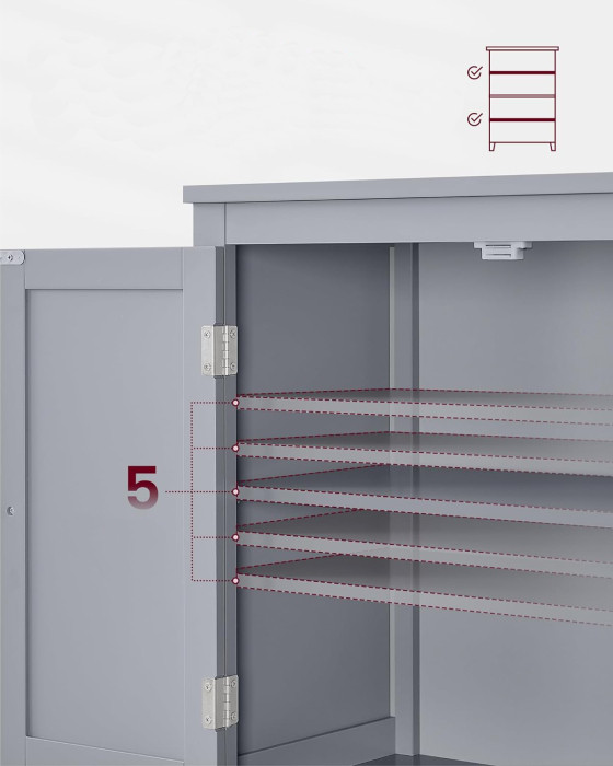 VASAGLE Dulap de baie, din MDF, cu 2 compartimente si 4 usi, rafturi reglabile, 30x60x110cm, gri [5]