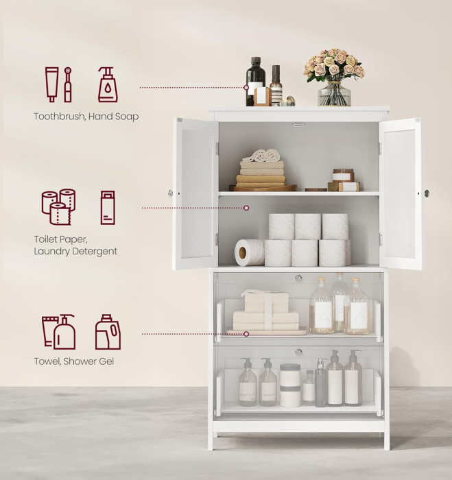 Dulap de baie, din MDF, cu 2 sertare si 2 usi, raft reglabil, 30x60x110cm, alb [6]