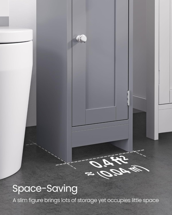 Dulap de baie, pentru spatii inguste, cu rafturi si usa, 18x20x80 cm, gri [3]