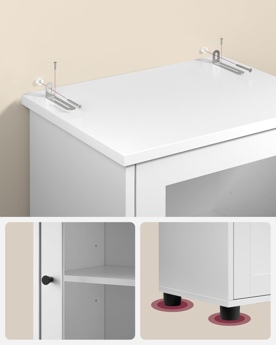 Dulap de baie tip coloana, cu raft deschis, sertar si usa din sticla, rafturi reglabile, 30x40x165 cm, alb [4]