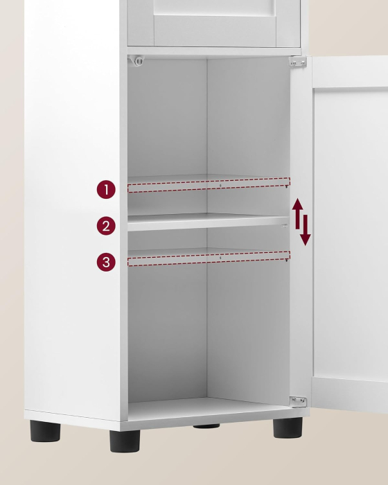 Dulap de baie tip coloana, cu raft deschis, sertar si usa din sticla, rafturi reglabile, 30x40x165 cm, alb [2]