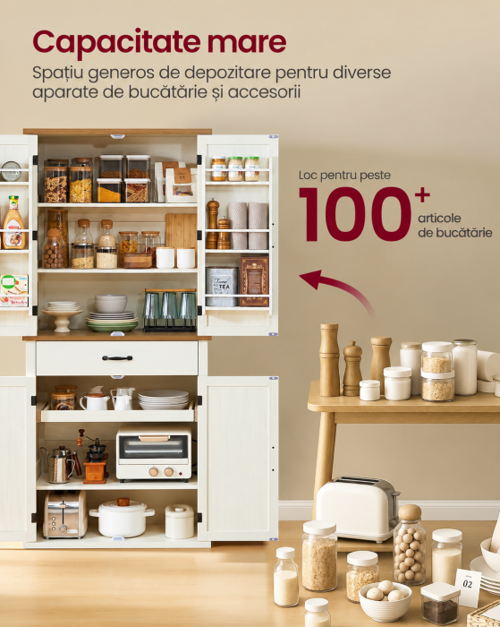 Dulap de bucatarie pentru organizarea veselei, alimentelor si accesoriilor, cu rafturi reglabile pentru depozitare flexibila, compartiment ext [5]