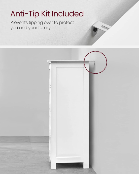 VASAGLE Dulap de depozitare de podea pentru baie, din lemn cu 4 sertare, 30x30x82cm, alb [6]