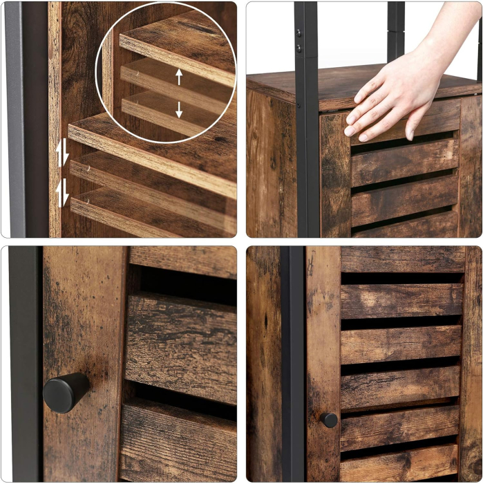 VASAGLE Dulap de depozitare in stil turn, 5 rafturi, compartiment cu usa, 37x30x167cm, maro rustic [4]