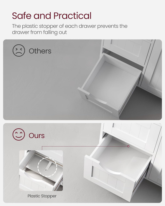 VASAGLE Dulap de depozitare pe podea pentru baie, din lemn, cu 4 sertare, 1 usa, rafturi reglabile, 30x55x82cm, alb [7]