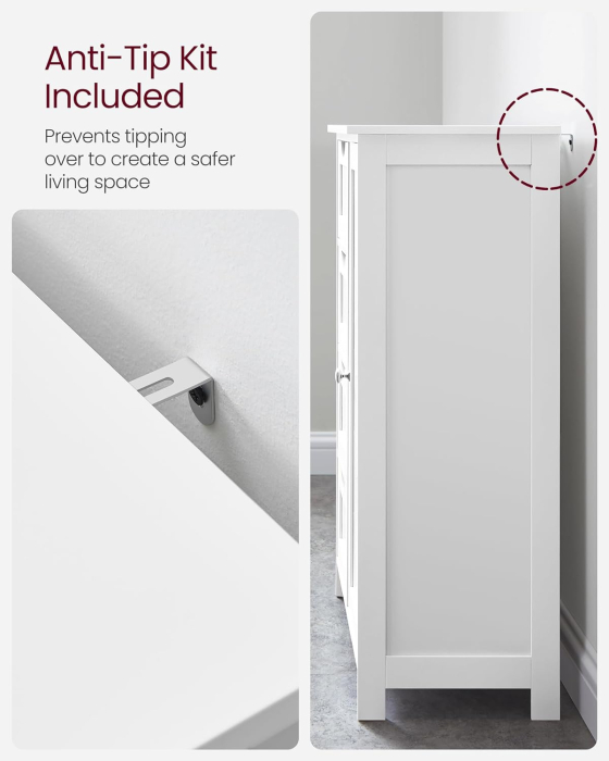 VASAGLE Dulap de depozitare pe podea pentru baie, din lemn, cu 4 sertare, 1 usa, rafturi reglabile, 30x55x82cm, alb [6]