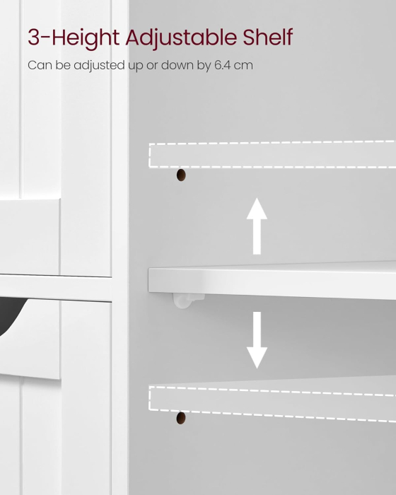 VASAGLE Dulap de depozitare pe podea pentru baie, din lemn, cu 4 sertare, 1 usa, rafturi reglabile, 30x55x82cm, alb [5]