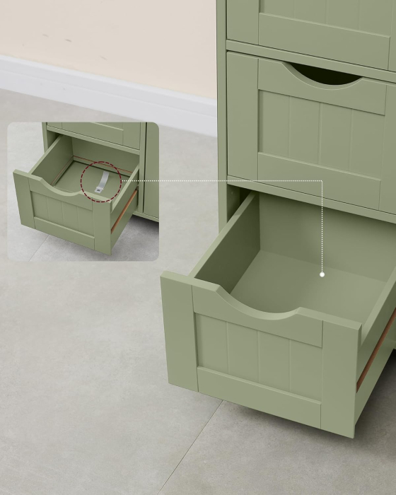 Dulap de depozitare pe podea pentru baie, MDF, cu 4 sertare, 1 usa, rafturi reglabile, 30x55x82cm, verde [9]