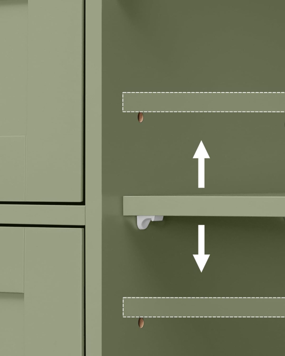 Dulap de depozitare pe podea pentru baie, MDF, cu 4 sertare, 1 usa, rafturi reglabile, 30x55x82cm, verde [2]