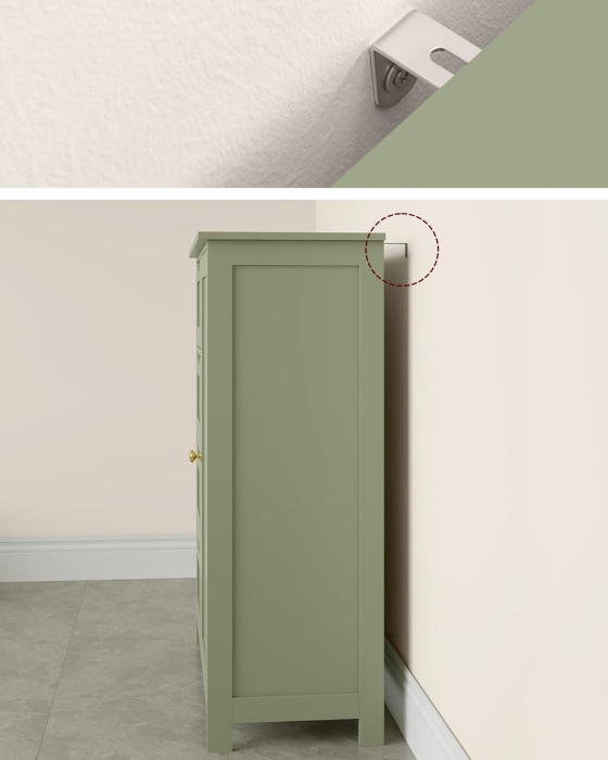 Dulap de depozitare pe podea pentru baie, MDF, cu 4 sertare, 1 usa, rafturi reglabile, 30x55x82cm, verde [3]