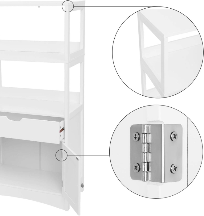 VASAGLE Dulap de depozitare pentru baie cu sertar, 2 usi, 2 rafturi, 60x32x122cm, alb [6]