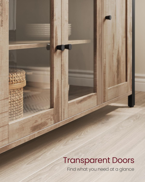 Dulap de depozitare tip bufet, cu 3 usi, stil industrial, 110x33x75cm, maro camel [4]