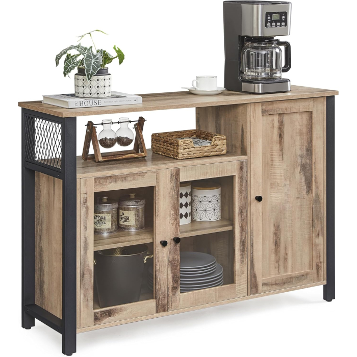 Dulap de depozitare tip bufet, cu 3 usi, stil industrial, 110x33x75cm, maro camel [10]