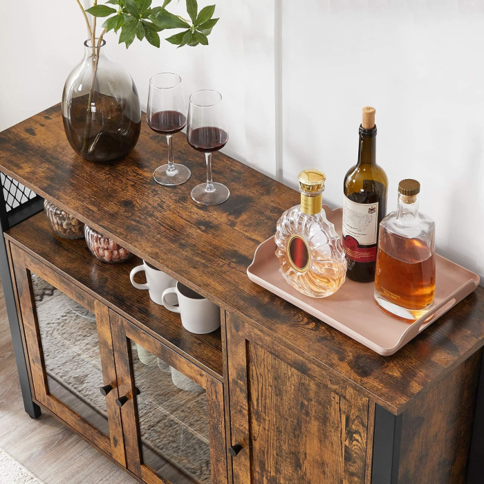 VASAGLE Dulap de depozitare tip bufet, cu 3 usi, stil industrial, 110x33x75cm, maro rustic si negru [8]