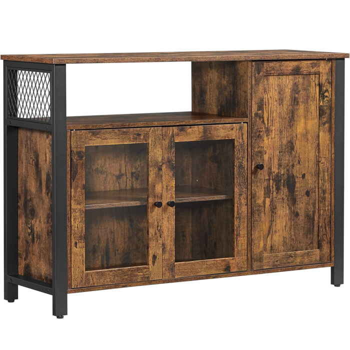 VASAGLE Dulap de depozitare tip bufet, cu 3 usi, stil industrial, 110x33x75cm, maro rustic si negru [1]