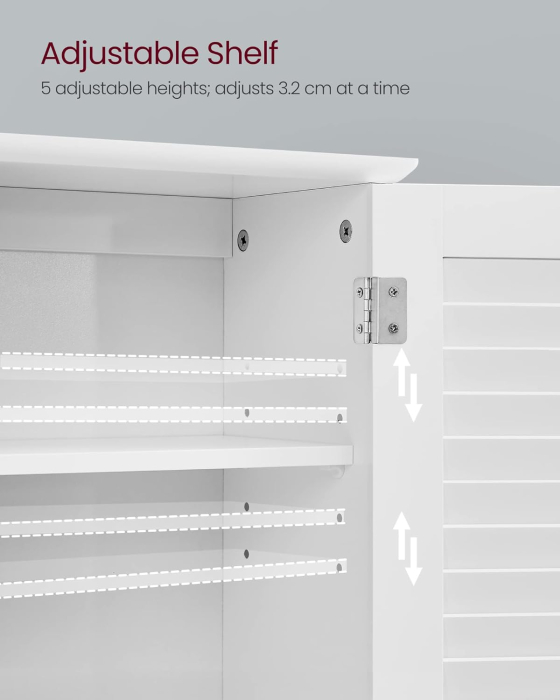 Dulap de perete pentru baie, cu raft reglabil si 2 usi, 20x60x70 cm, alb [5]