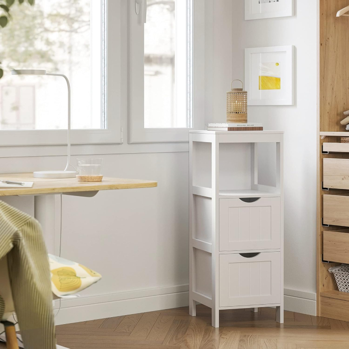 VASAGLE Dulap de podea pentru baie, multifunctional, 2 sertare, 30x30x89cm, alb [10]