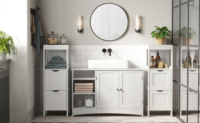 VASAGLE Dulap de podea pentru baie, multifunctional, 2 sertare, 30x30x89cm, alb [8]