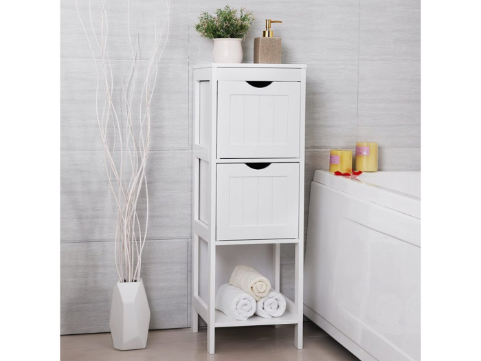 VASAGLE Dulap de podea pentru baie, multifunctional, 2 sertare, 30x30x89cm, alb [12]