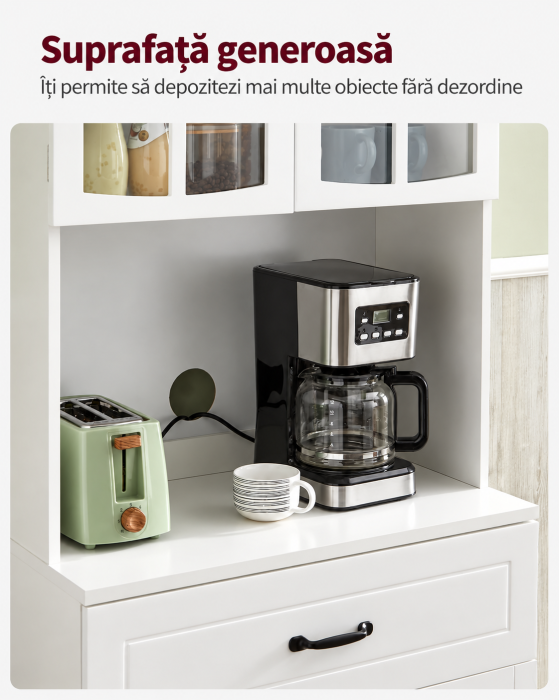 Dulap inalt de bucatarie cu vitrina si usi din sticla, spatiu pentru cuptor cu microunde sau espressor, sertar si rafturi reglabile pe 3 nivel [9]