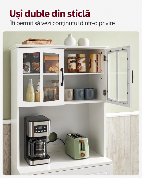 Dulap inalt de bucatarie cu vitrina si usi din sticla, spatiu pentru cuptor cu microunde sau espressor, sertar si rafturi reglabile pe 3 nivel [3]