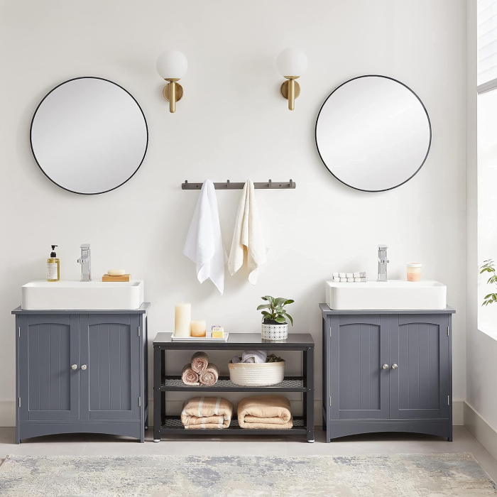 VASAGLE Dulap lavoar baie, cu spatiu de depozitare cu 2 usi si rafturi reglabile, 60x30x60cm, gri [9]