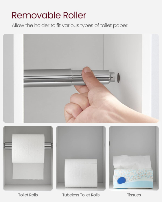 Dulap mic de depozitare pentru baie, din MDF, cu suport pentru hartie igienica, 20x18x77 cm, alb [5]