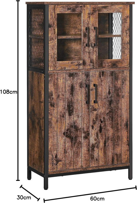 VASAGLE Dulap multifunctional pentru baie, stil industrial, 60x30x108cm, maro rustic si negru [4]
