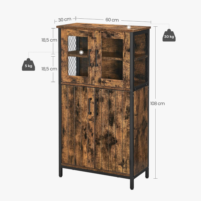 VASAGLE Dulap multifunctional pentru baie, stil industrial, 60x30x108cm, maro rustic si negru [8]