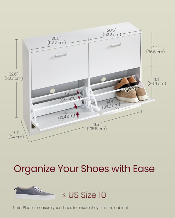Dulap pantofi 4 clapete, compartimentare reglabila, 16-28 perechi de incaltaminte, 106x24x83 cm, alb [3]